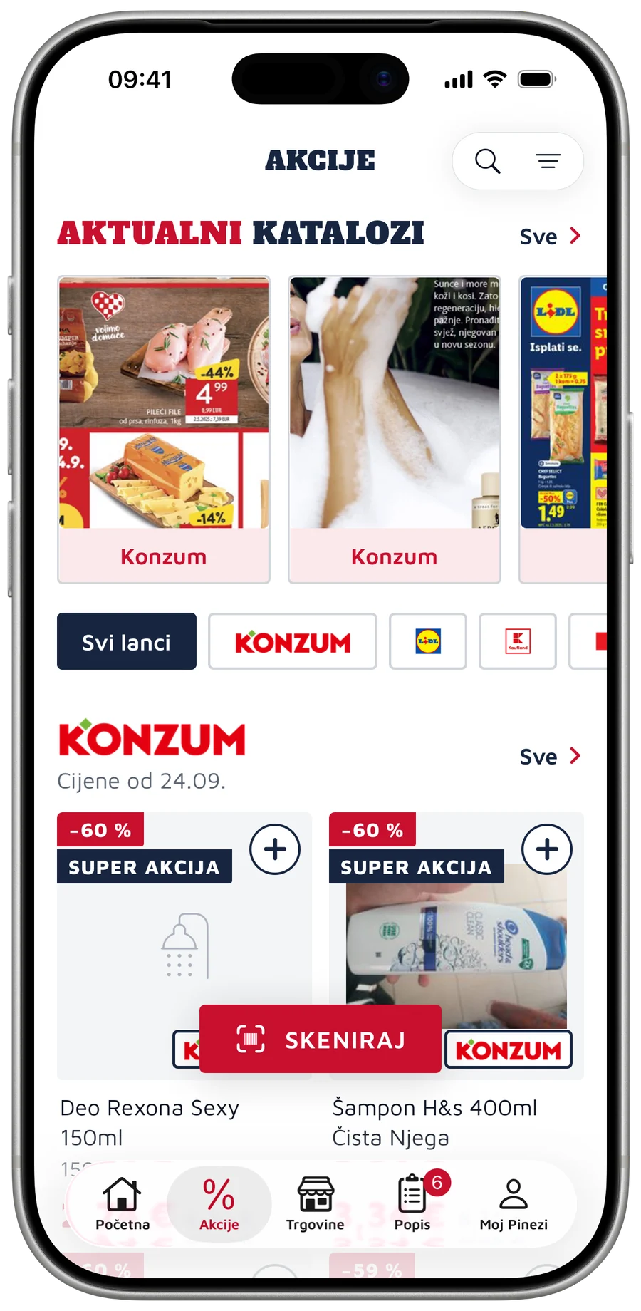Zaslon Akcije s popustima svih trgovačkih lanaca