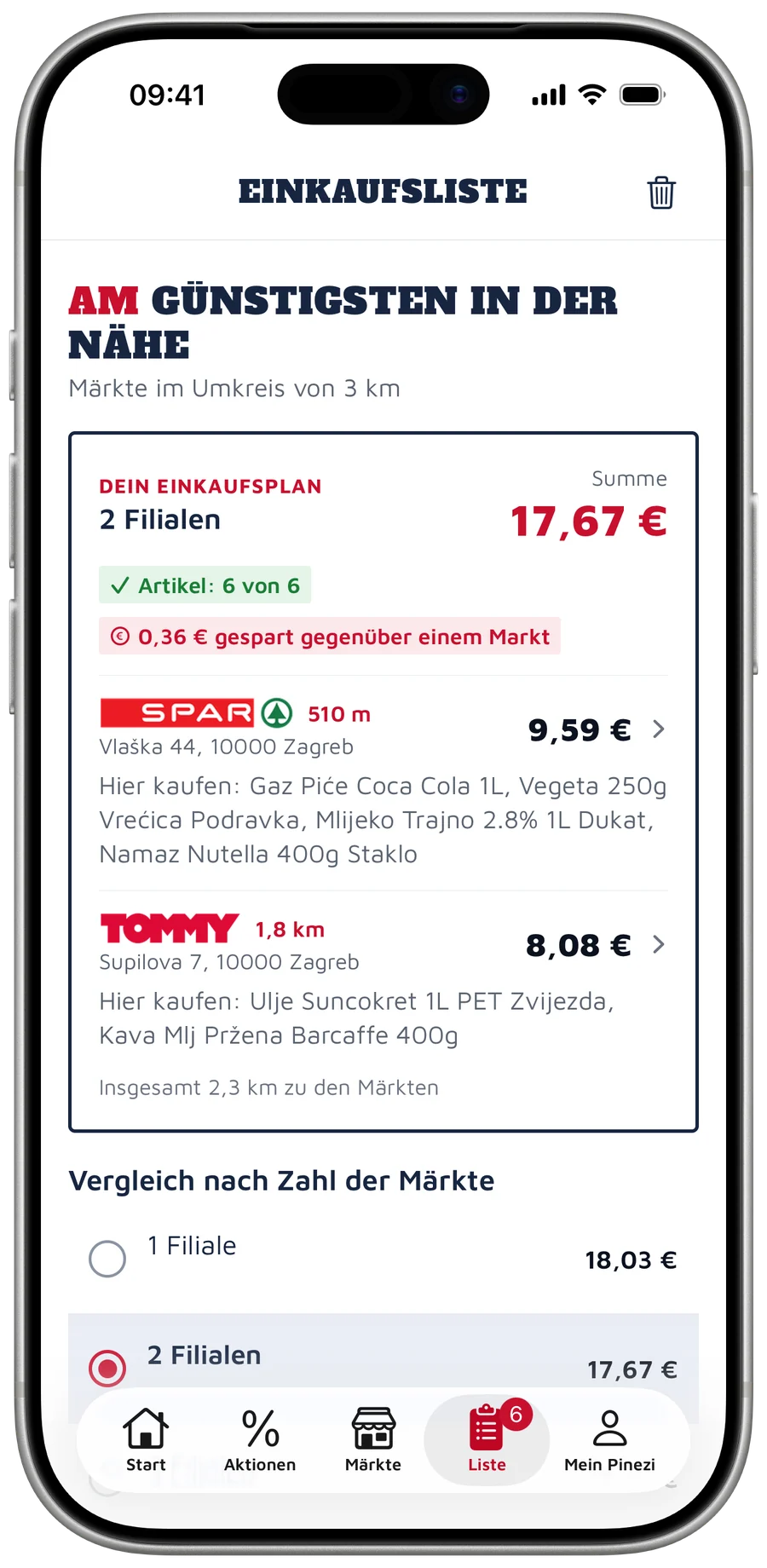 Einkaufsliste mit Preisvergleich für den ganzen Einkauf
